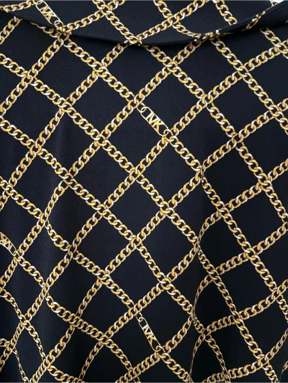 Michael Kors Black Wrap Dress with Gold Chain-Print